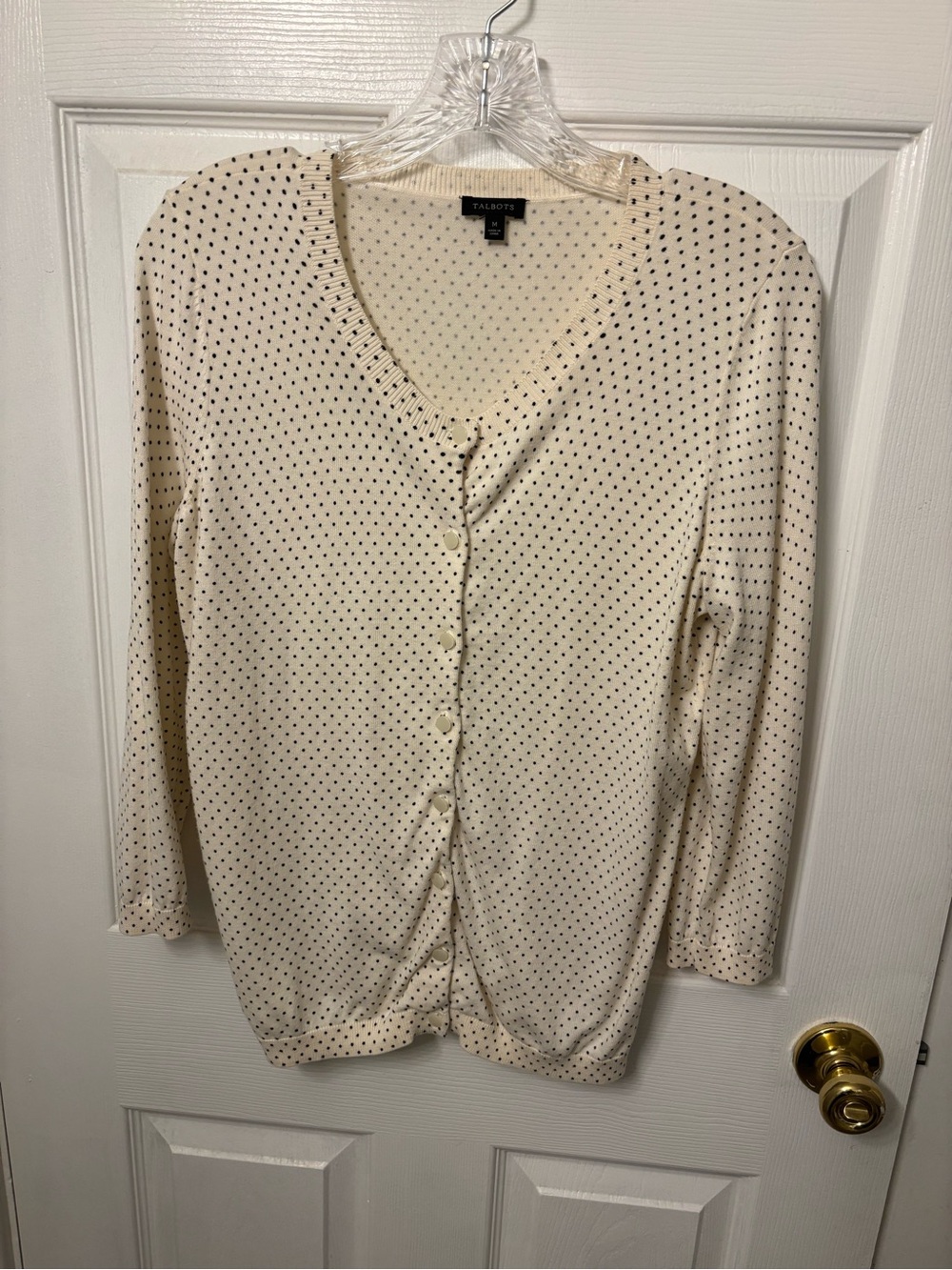Talbots Cream Polka Dot Cardigan